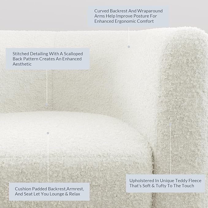 BELLEZE Accent Barrel Chair, Linen Round Chair Club Tub Sofa Corner Chair with Flared Legs and Cozy Soft Padding for Living Room Bedroom Waiting Room - Teddy White-Ruum Studio Home