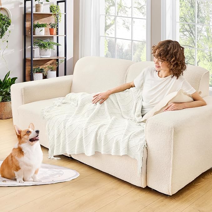 inhand Knitted Throw Blanket for Couch and Bed, Soft Living Room Home Decor Knitted Blanket with Tassel, Outdoor Lightweight Breathable Summer Blanket, Farmhouse Warm Woven Decorative, 50"x60"-Ruum Studio Home