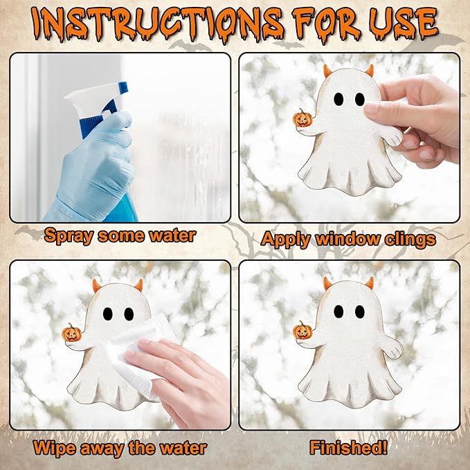 Vintage Halloween Window Clings 6 Sheets, Large Retro Spooky Ghost J-O-Lantern Pumpkin Reusable Window Decals Stickers for Home Halloween Party Decorations Supplies (Ghost)-Ruum Studio Home