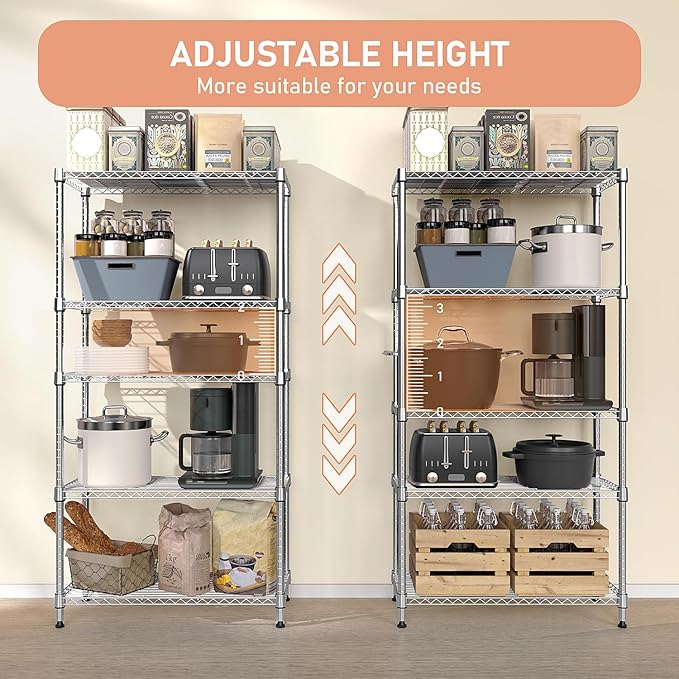 MZG 1750 lbs 5 Tier Storage Rack Metal Wire Shelving Unit, Storage Standing Household Shelf Organizer for Kitchen Pantry Closet Garage Basement Utility Room, Chrome 15.8" D x 45.3" W x 70.4" H-Ruum Studio Home