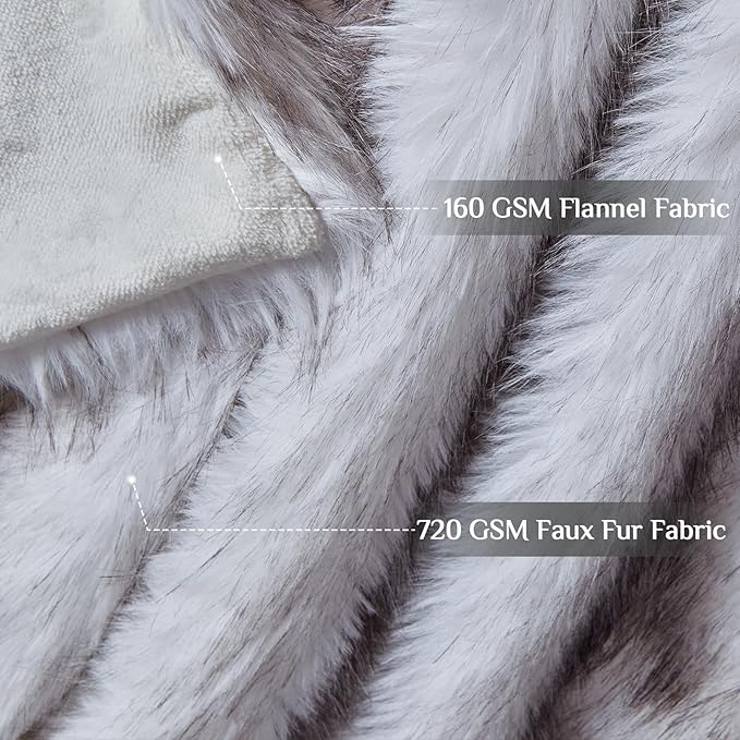 Fluffy Faux Fur Throw Blanket – Super Soft Warm Thick Plush Blanket for Bed, Couch & Office, Cozy Fuzzy Throw with Flannel Backing,50"x60", White-Ruum Studio Home