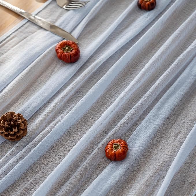 3pcs Light Blue Gauze Rustic Cheesecloth Table Runner 120 Inch 10 FT for Wedding Baby Shower Bridal Shower Birthday Engagement Garden Outdoor Party Long Sheer Boho Decorations-Ruum Studio Home