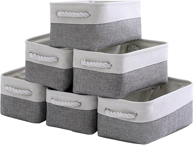 TheWarmHome Small Storage Baskets for Organizing,Storage Baskets for Shelves,Small Fabric Storage Bins W/Handles For Closet Nursery Toy Decorative Foldable (White&Grey, 11.8L*7.9W*5.2H-6 Pack)-Ruum Studio Home