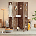 4 Panel Pegboard Display with 16 Hooks, Wooden Pegboard Room Divider Wall with Shelf, Rustic Room Dividers and Folding Privacy Screens, Bedroom, Jewelry Store, Brown-Ruum Studio Home