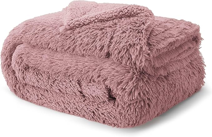 Bedsure GentleSoft Fluffy Dusty Pink Blankets Queen Size for Bed, Thick Sherpa Faux Fur Fleece Fuzzy Plush Winter Warm Soft Queen Blankets, Bedroom Decor Pink Gifts Cozy Gifts for Women Men, 90x90-Ruum Studio Home