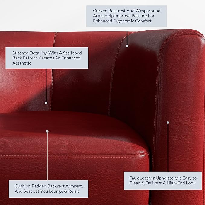 BELLEZE Accent Barrel Chair, Linen Round Chair Club Tub Sofa Corner Chair with Flared Legs and Cozy Soft Padding for Living Room Bedroom Waiting Room - Red-Ruum Studio Home