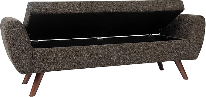 HomePop Modern Storage Bench with Wood Legs Home Décor|Bench with Storage for Living Room & Bedroom - Dark Brown Boucle-Ruum Studio Home