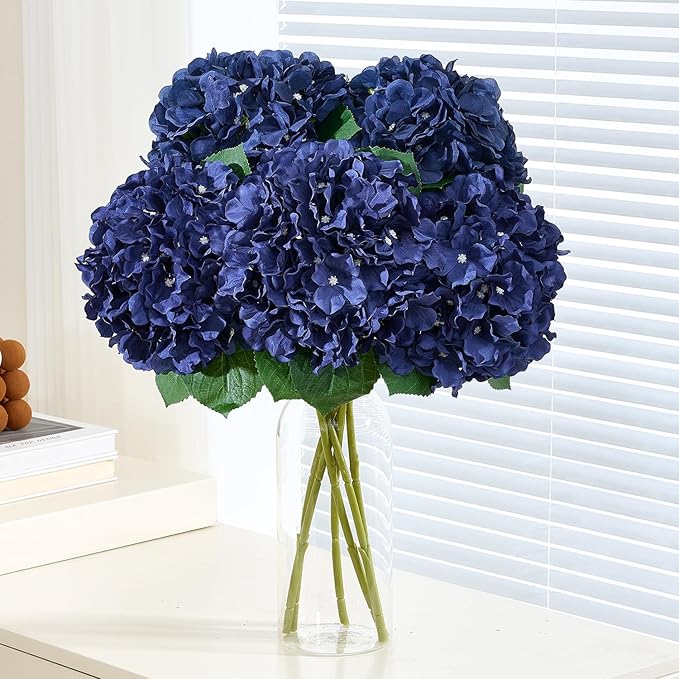 8Pcs Navy Blue Fake Flowers Silk Hydrangea Artificial Flowers Bouquets Faux Hydrangea Stems for Home Table Centerpieces Wedding Party Decoration-Ruum Studio Home