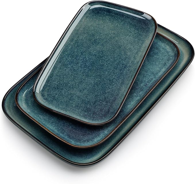 vancasso Stern Serving Platters Set of 3, 15/13/ 11 Inches Rectangular Serving Plates, Green Serving Trays for Entertaining, Party-Ruum Studio Home