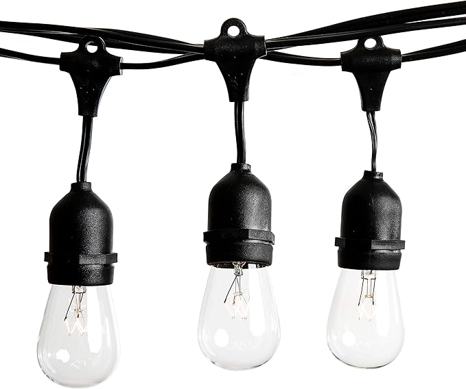 Hometown Evolution, Inc. 50 Foot E26 Commercial Outdoor String Lights with 25 Suspended Sockets and S14 Clear Bulbs for Weatherproof Heavy Duty Vintage Outside Lighting-Ruum Studio Home
