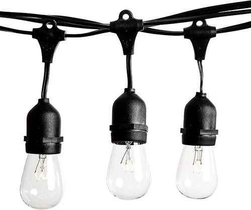 100 Foot Commercial Outdoor String Lights with 50 Suspended Sockets and S14 11 Watt Bulbs (+ 2 Free Spares) - E26 Vintage String Lights for Patio, Yard, Deck, Cafe, Bistro and More-Ruum Studio Home