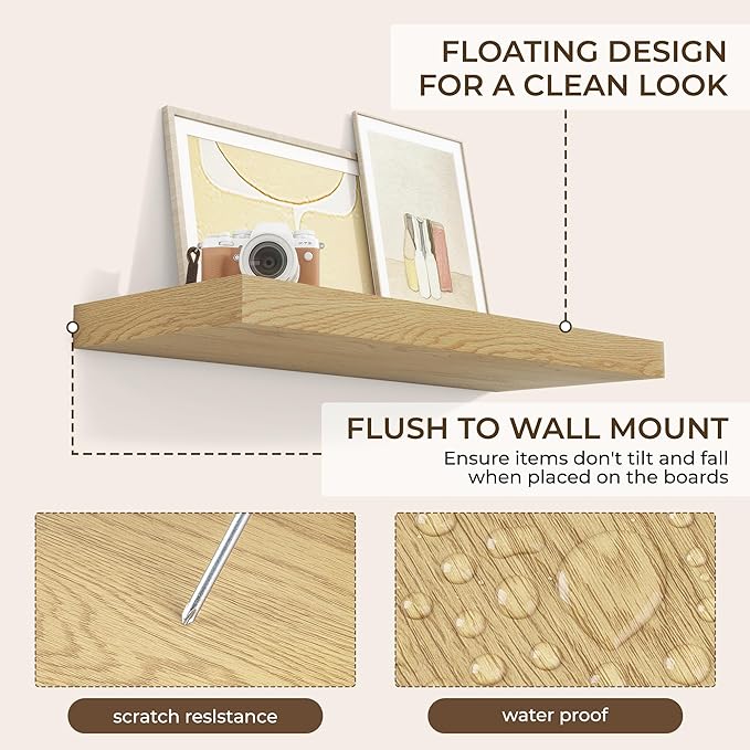RICHFOCUS 36Inch Floating Shelves for Wall 2 Pack Shelves for Bedroom|Kitchen|Bathroom Wall Mounted Rustic Wood Floating Shelf with Invisible Brackets for Books|Storage|Decor, Oak-Ruum Studio Home