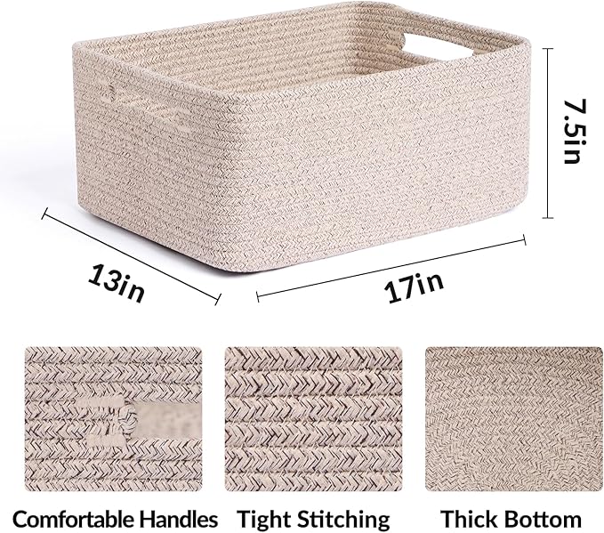 Large Storage Baskets for Organizing, Closet Shelf Baskets for Clothes Blanket Towels, Baby Nursery, Toy Bins Box, Woven Rope Baskets, 17 x 13 x 7.5”, 4 Packs Mixed Brown-Ruum Studio Home