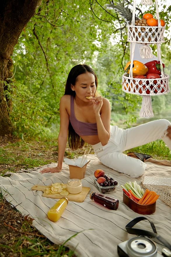 Pony River Hanging Fruit Basket, 3 Tier Cotton Macrame Produce Basket for Kitchen, Indoor Planter Hangers.-Ruum Studio Home