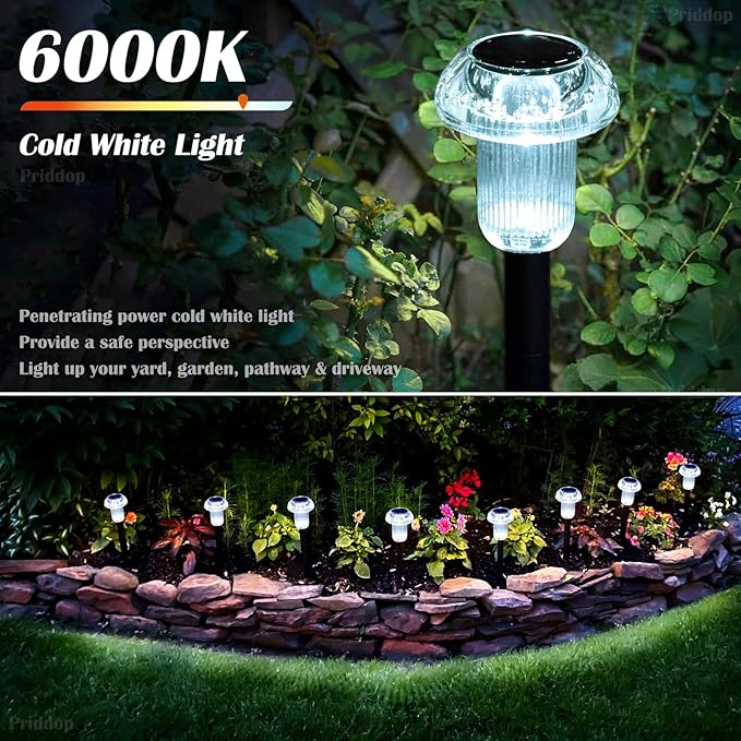 Solar Lights Outdoor Pathway Waterproof 8 Pack Cold White LED Acrylic Mushroom Decorative Garden Lights for Yard Landscape Patio Outside Decor-Ruum Studio Home