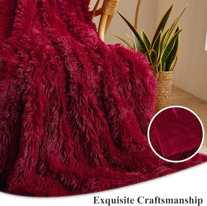 XeGe Luxury Faux Fur Throw, Red Soft 50x60 Fluffy Blanket, Shaggy Plush Decorative Couch Blanket, Autumn Cute Furry Fuzzy Lap Bed Throw for Kids Women Men Teen Girls-Ruum Studio Home