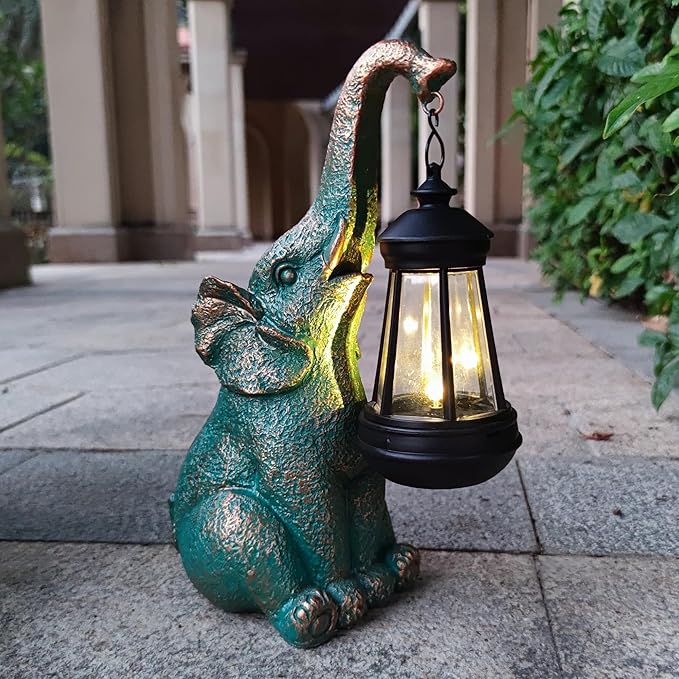 JOYBEE Garden Statues Elephant with Solar Lantern Outdoor Decor-Elephant Solar Figurines Lights Decorations for Patio Yard Lawn Ornaments-Gifts for Birthday Easter Housewarming-Ruum Studio Home