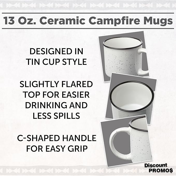 DISCOUNT PROMOS Ceramic Campfire Coffee Mugs 13 oz. Set of 10, Bulk Pack - Perfect for Tea, Espresso, Cappuccino, Hot Cocoa - White-Ruum Studio Home