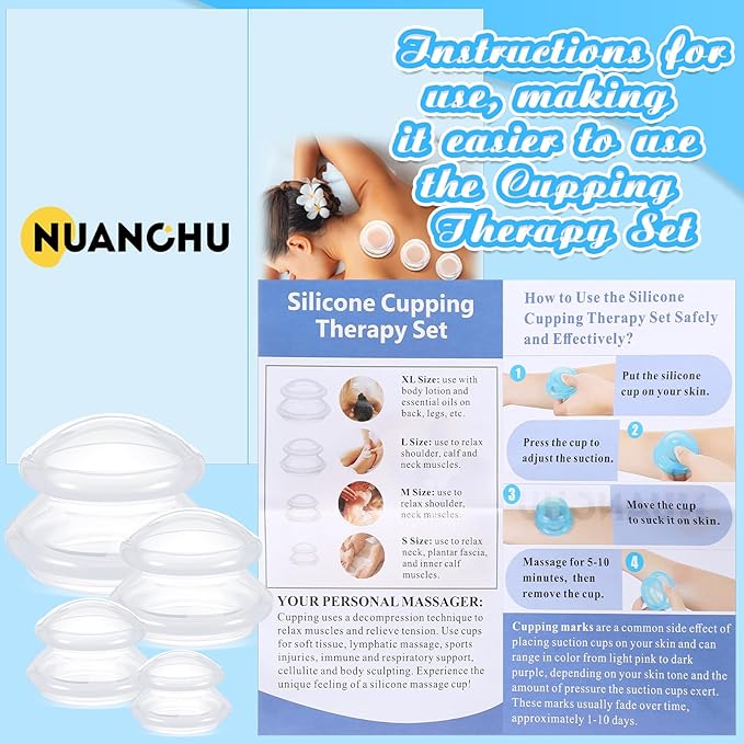 Nuanchu 8 Pcs 4 Sizes Cupping Therapy Set with Satin Bag Silicone Massage Cups Professional Cupping Therapy Vacuum Cup for Cellulite Joint Pain Muscle Pain(Clear)-Ruum Studio Home