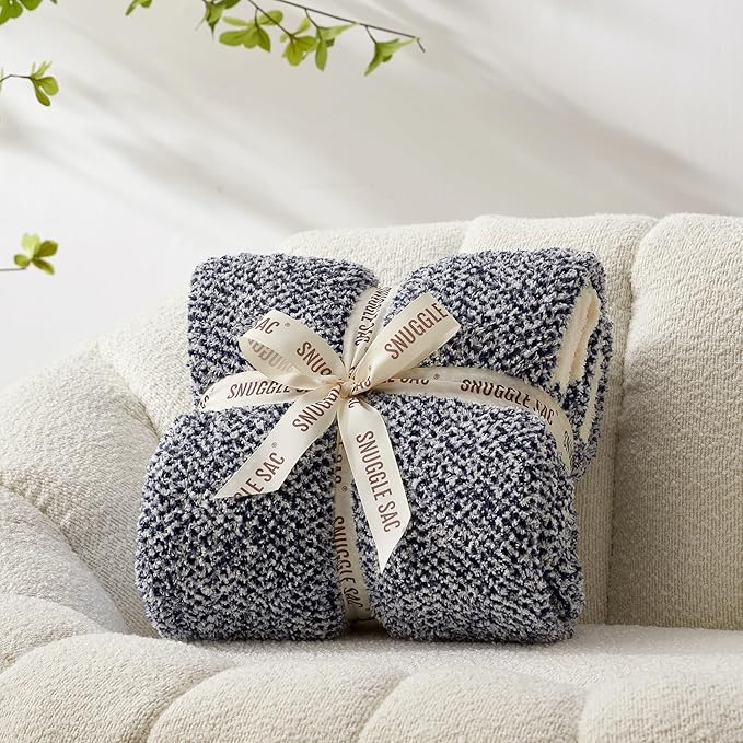 Snuggle Sac Heather Navy Oversized Twin-XL Size Blanket, Super Soft, Warm, Knit, 66x90 inches-Ruum Studio Home