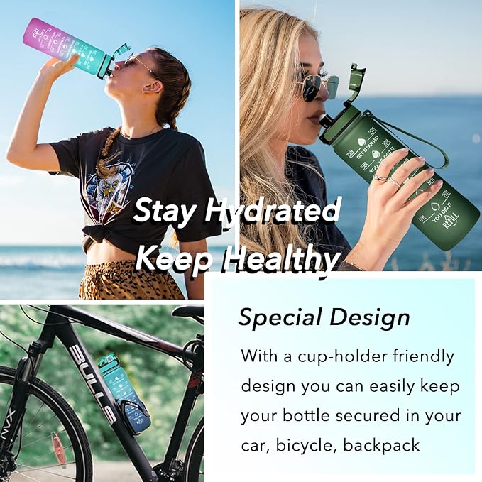 Enerbone Water Bottle, Leakproof BPA & Toxic Free, Motivational Water Bottle with Times to Drink and Straw, Fitness Sports Water Bottle with Strap for Office, Gym, Outdoor Sports-Ruum Studio Home