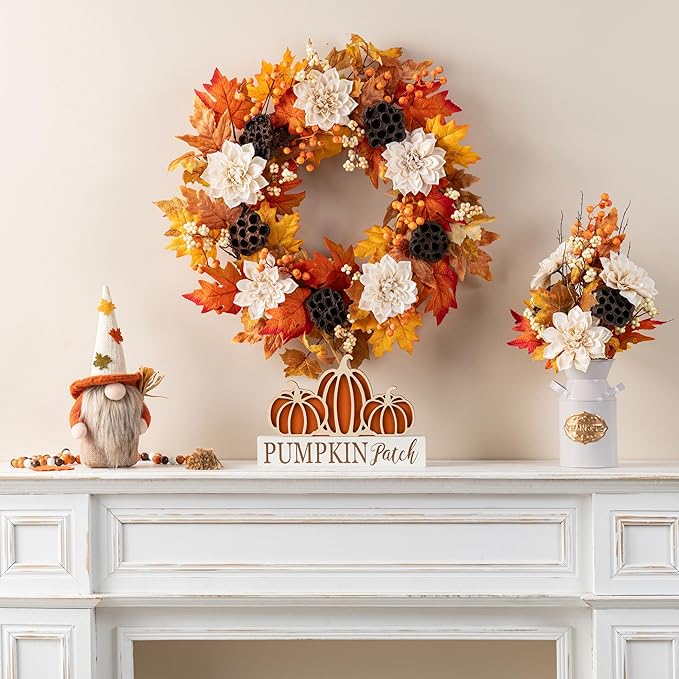 Glitzhome 24" D Fall Sorghum Wreath with Metal Hanger, Harvest Wreath for Front Door, Fall Door Wreaths for Indoor Outdoor Thanksgiving Harvest Holiday Decorations-Ruum Studio Home