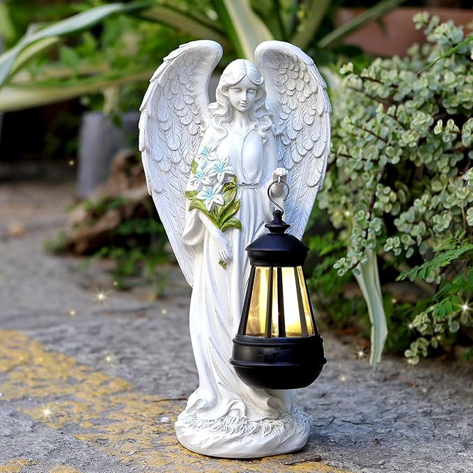 Solar Angel Outdoor Garden Decor Statues – 13.2 inches Solar Outdoor Sculptures for Outside Yard Art Patio Balcony Front Lawn Ornaments Gifts for Mom Grandma Women-Ruum Studio Home