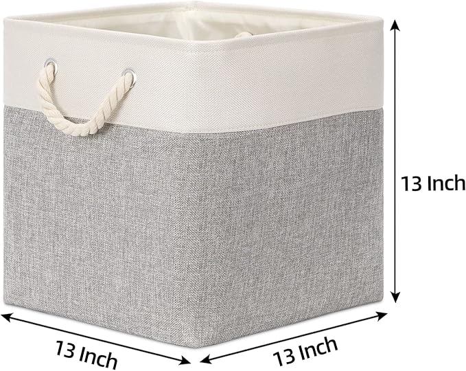 Bidtakay Fabric Basket Set - Large Square Organizer Bins, 13x13, Set of 3, White & Grey-Ruum Studio Home