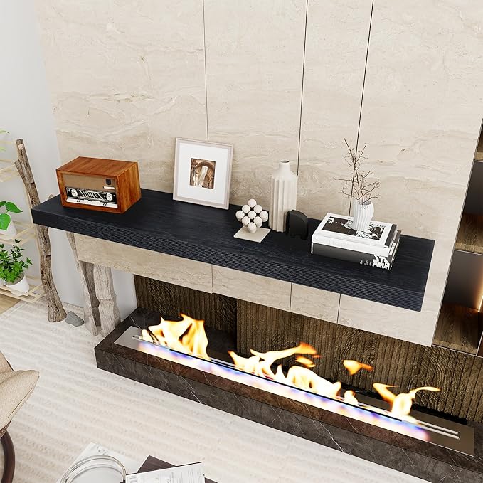 Black Floating Shelves 48 Inch Long, 12 Inch Deep Floating Shelves for Wall, 48 x 12 Large Wall Shelves for Home Storage & Display, 2" Thicked Floating Shelf for Bedroom, Living Room, 1 Pack-Ruum Studio Home