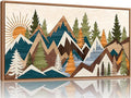 Tinonedraw Large Metal Mountain Framed Canvas Wall Art, Boho Rustic Sunrise Forest Wall Decor, 3 Piece Vintage Nature Artwork, Modern Wilderness Art Print for Living Room Bedroom Office 20"x40"-Ruum Studio Home