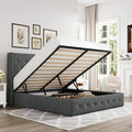 Allewie Queen Size Lift Up Storage Bed, Button Tufted Headboard with Wingback, Hydraulic Support, No Box Spring Needed, Dark Grey-Ruum Studio Home