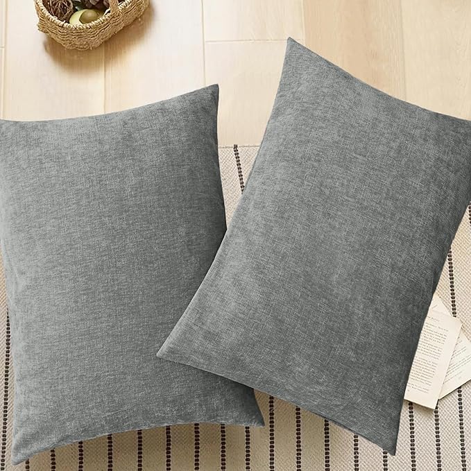 CaliTime Throw Pillow Covers Decorative 20 X 26 Inches Pack of 2 Cozy Chenille Standard Pillow Shams Cases for Couch Sofa Bed Living Room Home Medium Grey-Ruum Studio Home
