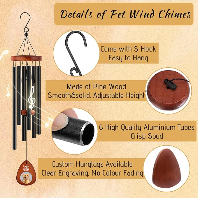 Personalized Pet Memorial Wind Chimes - Dog Memorial Gifts for Loss of Dog,Dogs Remembrance Bereavement Gift,Custom Pet Loss Sympathy Gifts in Memory of Dogs Cats (Design 2)-Ruum Studio Home