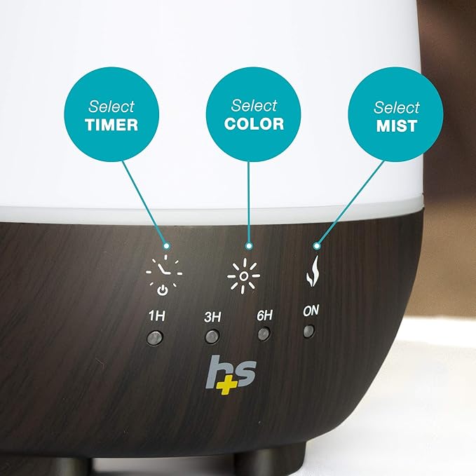 HealthSmart 500ML Essential Oil Diffuser for Large Rooms, Cool Mist Humidifier and Aromatherapy Diffuser, Adjustable Timer, Mist Mode and 7 LED Light Colors, White (Pack of 1)-Ruum Studio Home