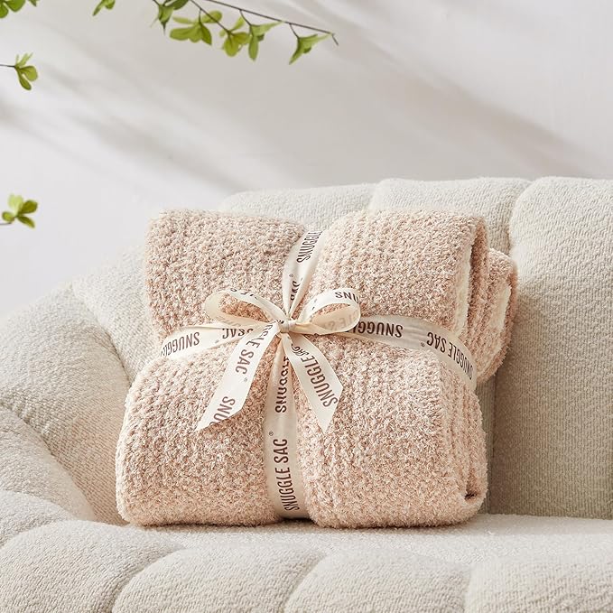 Snuggle Sac Queen Size Bedding Blankets, Super Soft Warm Oversized Bed Blankets Cozy Knit Fuzzy Blankets for Bed, Heather Beige, 90x90 inches-Ruum Studio Home