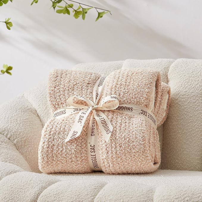 Snuggle Sac Twin XL Bed Blanket 66x90 inches, Super Soft Warm Beige Blankets for Bed, Living Room, Luxurious Microfiber Blanket Dupes, Heather Beige, 66x90 inches-Ruum Studio Home