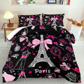 Eiffel Tower Comforter Set Full Size,Eiffel Tower Bedding Set for Girls, Pink and Black Paris Themed Comforter Bedroom Decor,Paris Quilt French Style Romantic Bedding-Ruum Studio Home