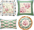 patdrea Designer Throw Pillow Covers Set of 4,French Elegant Green Linen with Iris Floral Collection Pattern Pillow Covers,Decorative Lumbar Square Round Pillowcases Cushion for Bed Living Room-Ruum Studio Home