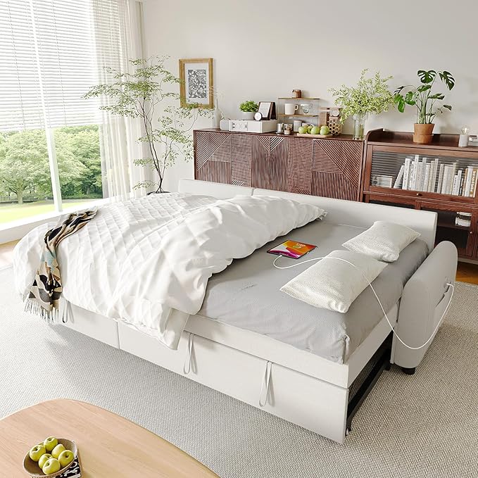 Ucloveria Sleeper Sofa Bed, 86" Convertible Sectional Sofa Couches for Living Room, 4 in 1 Pull Out Couch Bed with Reversible Storage Chaise | USB Ports | Side Pockets | Removable Backrest-Ruum Studio Home