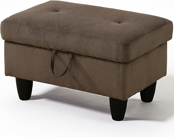 Ottoman Rectangular Storage Ottoman Bench, Flannel Footrest Stool Footstool with Lid for Living Room, Bedroom, Entryway, Dark Brown, 28.5"x19"x17.5"-Ruum Studio Home