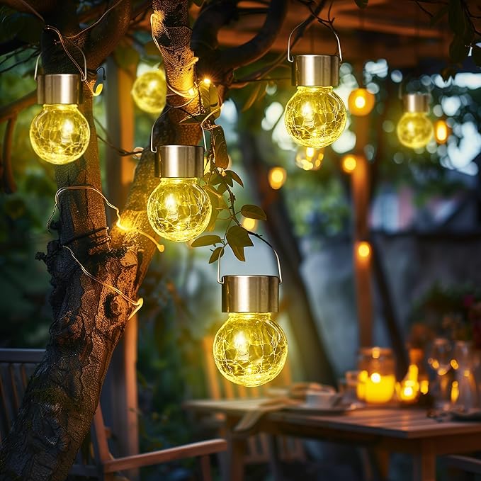 GIGALUMI 24 Pack Solar Outdoor Lights, Solar Hanging Lights for Christmas Decoration-Cracked Glass Solar Lights Outdoor Waterproof for Garden, Yard, Fence, Tree（Warm White）-Ruum Studio Home