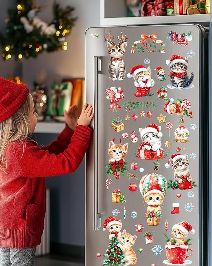Christmas Window Clings Decorations - Cute Funny Double-Sided Static Stickers for Glass Windows and Doors, Perfect Decorations, with Cat Kitten Pattern, Reusable 9 Sheets-Ruum Studio Home