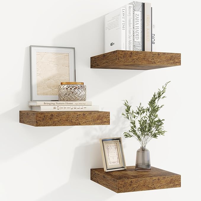 fuqing Floating Shelves for Wall, Bathroom Shelf Wall Mounted for Storage, Shelves with Invisible Bracket for Bedroom, Kitchen, Living Room, Farmhouse Small Book Shelf, 6.5 Inch Set of 3, Rustic Brown-Ruum Studio Home
