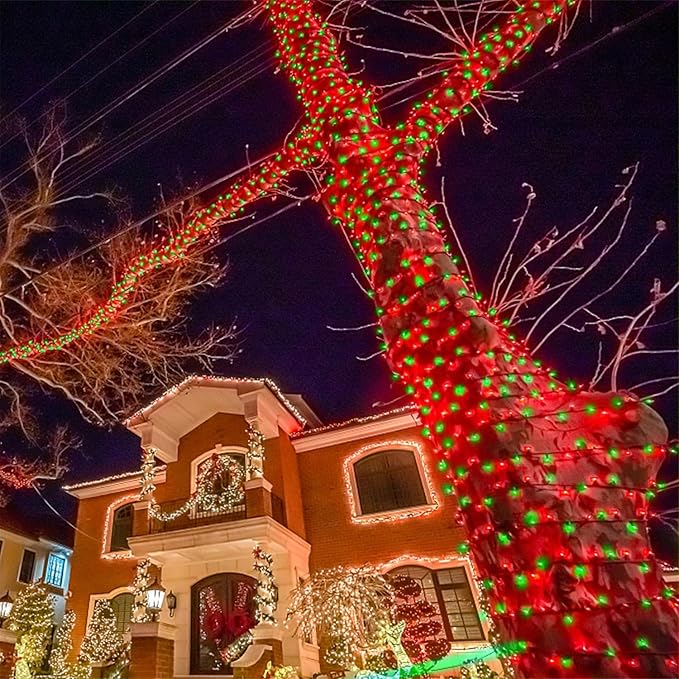 HOME LIGHTING 66ft Christmas Decorative Mini Lights, 200 LED Green Wire Fairy Starry String Lights Plug in, 8 Lighting Modes, for Indoor Outdoor Xmas Tree Wedding Party Decoration (Red & Green)-Ruum Studio Home