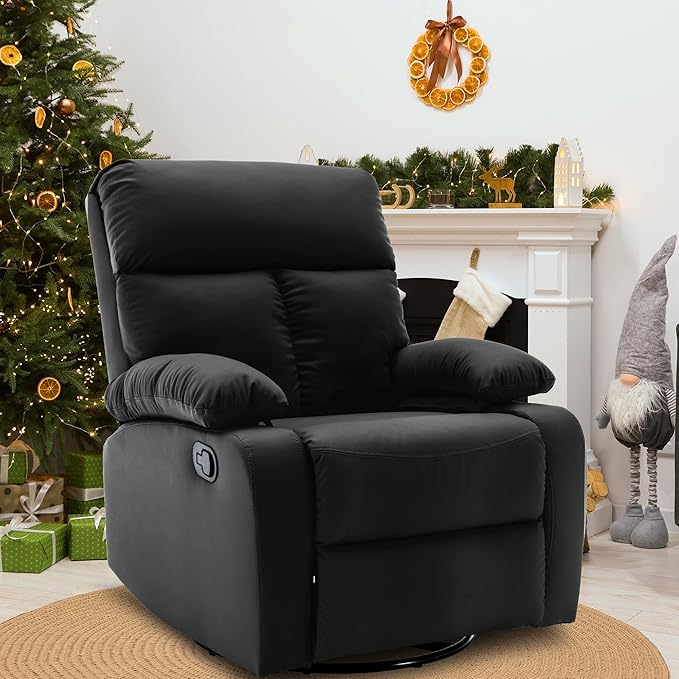 Swivel Rocker Recliner, Rocking Recliners Chair for Small Spaces, Small Rocker Recliner Chair, Nursery Rocking Chairs for Living Room, RV, Nursery, Black-Ruum Studio Home