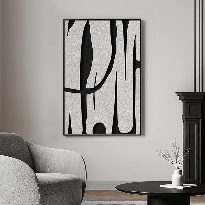 Framed Black and White Abstract Wall Art, Modern Large Canvas Paintings Artwork for Walls, Minimalist Abstract Lines Art Prints Pictures for Living Room Hallway Bedroom Office Bathroom Art Wall Decor 24x36 Inch-Ruum Studio Home