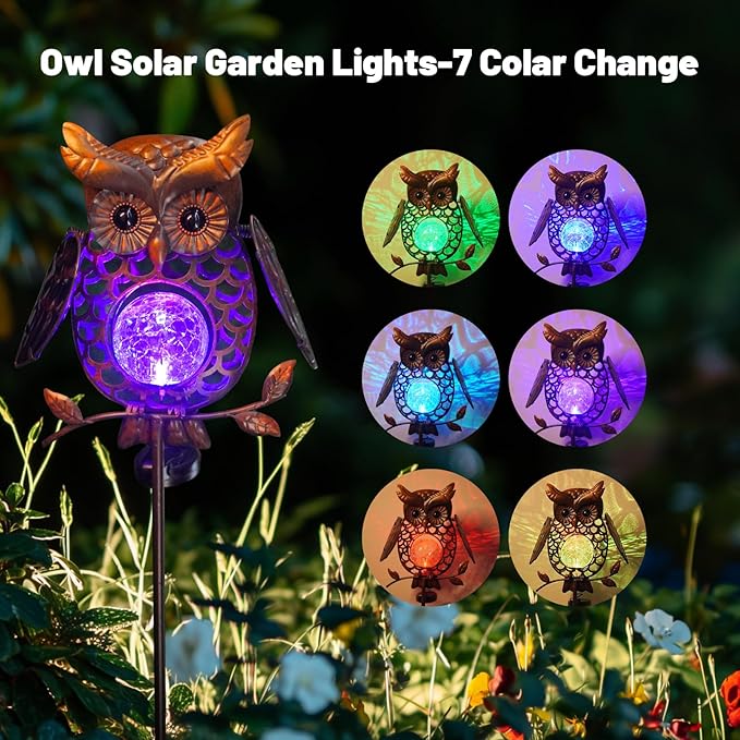 HONGLAND Solar Lights Outdoor Decor Waterproof, Solar Owl Garden Decorative Stake, Whimsical Gardening Gifts for Women Mom, Owl Outdoor Lights for Yard Patio Lawn Decor-Ruum Studio Home