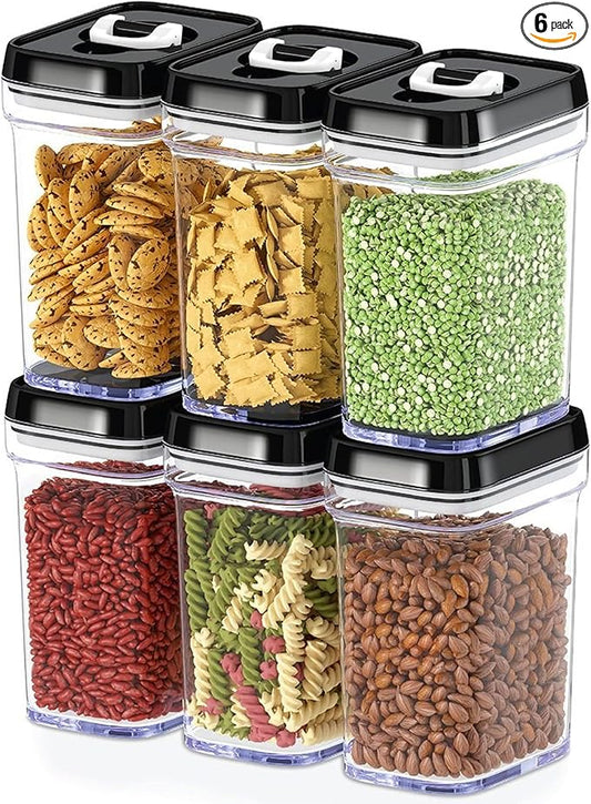 DWËLLZA KITCHEN Airtight Food Storage Containers with Lids – 6 Piece Set Air Tight Kitchen Storage Containers for Pantry Organization and Storage - Clear Plastic BPA-Free - Keeps Food Fresh & Dry-Ruum Studio Home
