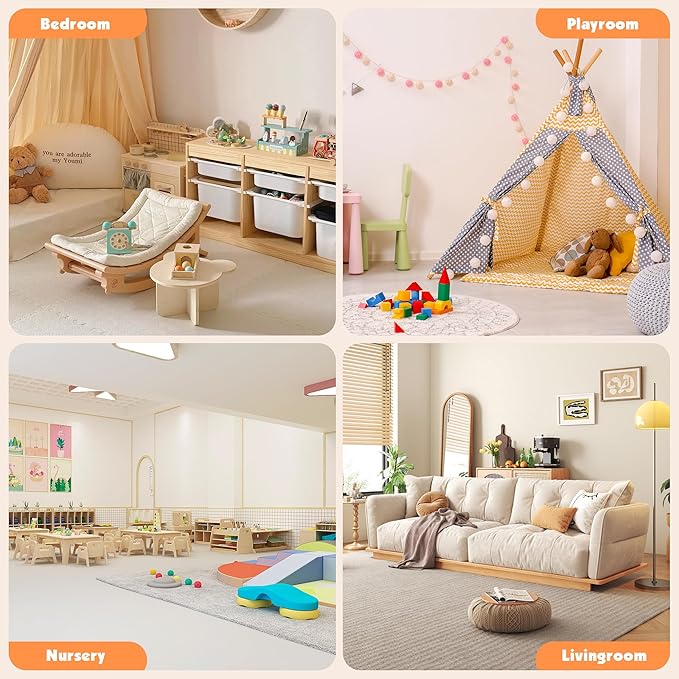 Kids Toy Storage Organizer with 3 Removable Plastic Bins Toddler Montessori Bookshelf with Stuffed Animal Net Holder Baby Bookcase Plush Organizer for Playroom,Bedroom,Kids Room,Classroom,Nursery-Ruum Studio Home