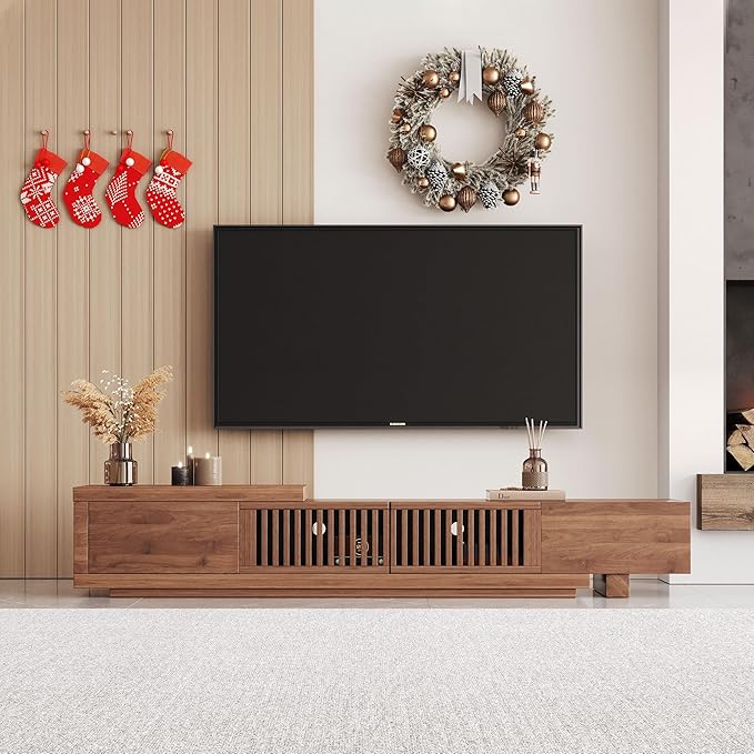 Mid Century Modern TV Stand for 75+ Inch TVs, Extendable Media Console (78"-103") with Ample Storage - Sleek Walnut Entertainment Center for Living Room-Ruum Studio Home